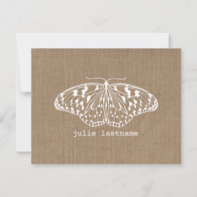 Burlap Inspired Butterfly Flat Notecards (Front)
