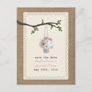 Burlap Inspired Can Of Daisies Save The Date Announcement Postcard