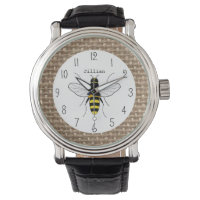 Burlap Inspired Honey Bee Personalized Watch