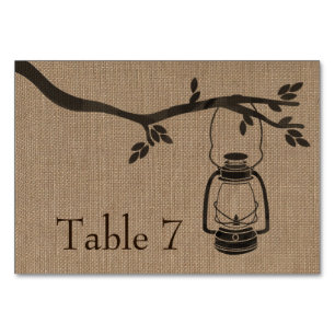 Burlap Inspired Lantern Wedding Table Number Card
