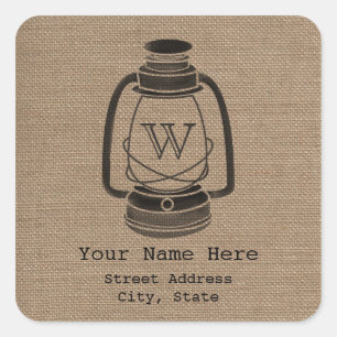 Burlap Inspired Monogram Lantern Address Sticker