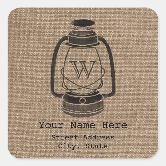Burlap Inspired Monogram Lantern Address Sticker (Front)