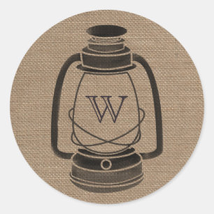 Burlap Inspired Monogram Oil Lantern Sticker