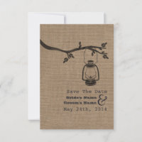 Burlap Inspired Oil Lantern Wedding Save The Date