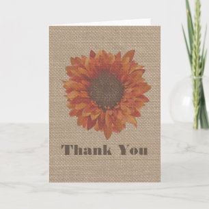 Burlap Inspired Orange Sunflower Thank You Card