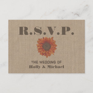 Burlap Inspired Orange Sunflower Wedding RSVP Card