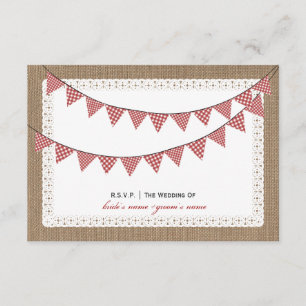 Burlap Inspired Red Gingham Bunting RSVP Card