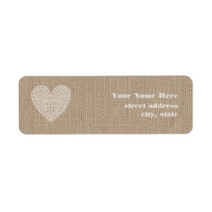 Burlap Inspired Rustic White Heart Label