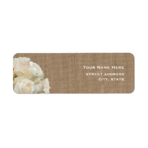 Burlap Inspired White Roses Address Label
