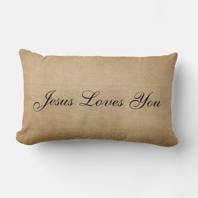Burlap Jesus Loves You Lumbar Pillow (Front)