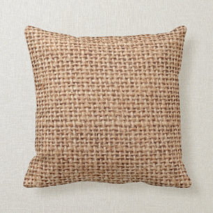 Burlap Jute Fabric Look Brown Throw Pillow