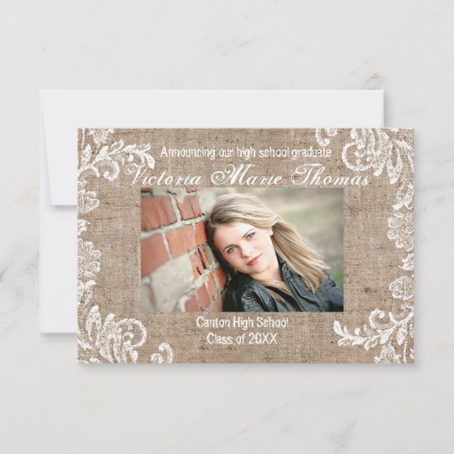 Burlap & Lace - 3x5 Faire-part de graduation (Devant)