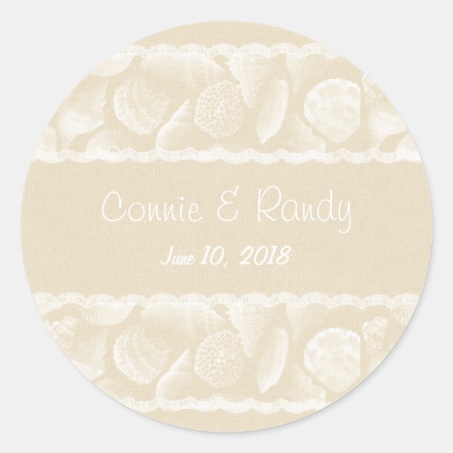 Burlap Lace and Sea Shell Wedding Sticker (Front)