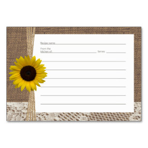 Burlap Lace and Sunflower Recipe Cards
