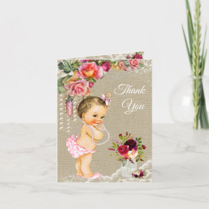 Burlap Lace Baby shower Merci Cartes