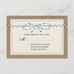 Burlap Lace & Blue Paper String Inspired RSVP Card