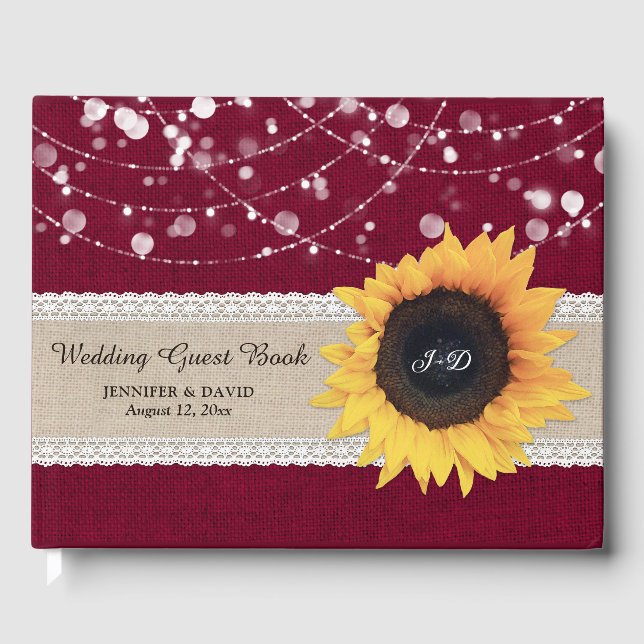 Burlap Lace Bourgogne Sunflower Livre Mariage (Recto)
