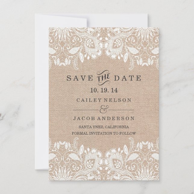 Burlap & Lace Enregistrer La Carte Date (Devant)