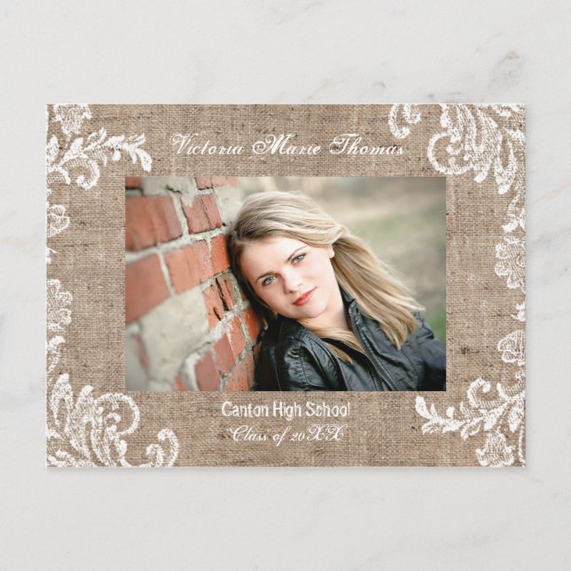 Burlap & Lace - Graduation Announcement Post Card (Front)