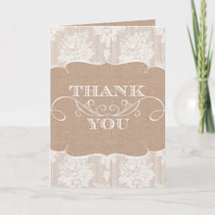 Burlap & Lace Imprimer Mariage Merci Cartes