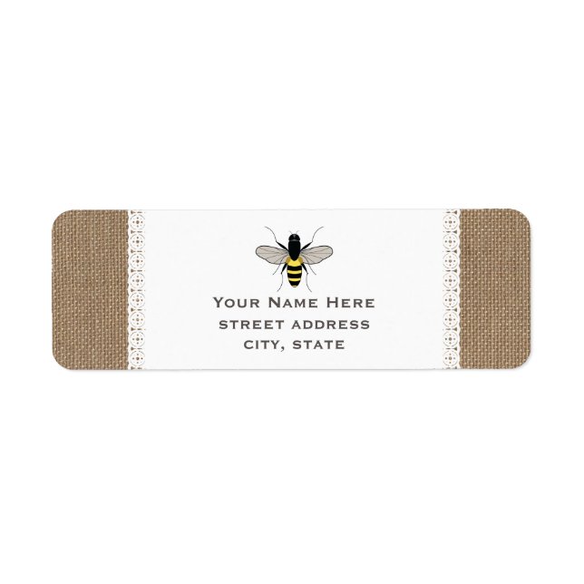 Burlap & Lace Inspired Honey Bee Address Label (Front)