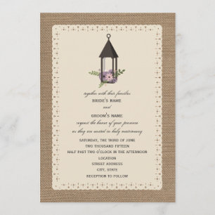 Burlap & Lace Inspired Lavender Floral Lantern Invitation