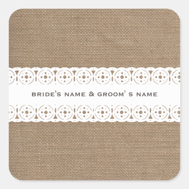 Burlap & Lace Inspired Wedding Sticker (Front)