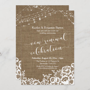 Burlap Lace Light Strings Vow Renewal Celebration Invitation