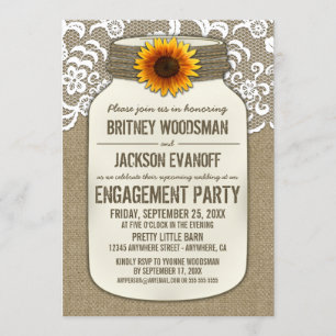 Burlap Lace Mason Jar Engagement Party Invitations