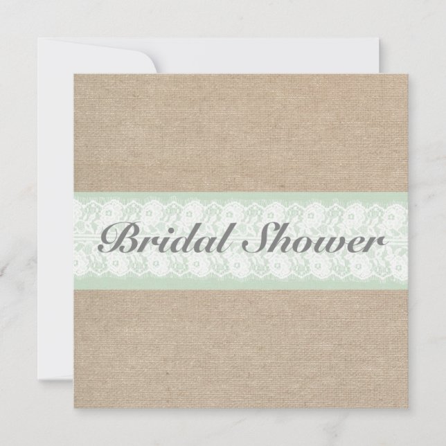 Burlap & Lace Mint Customizable Bridal Shower Invitation (Front)