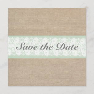 Burlap & Lace Mint Customizable Save The Date