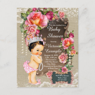 Burlap Lace Pearl Princess Baby Shower Invitation
