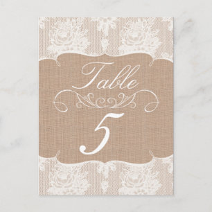 Burlap & Lace Print Wedding Table Number Cards