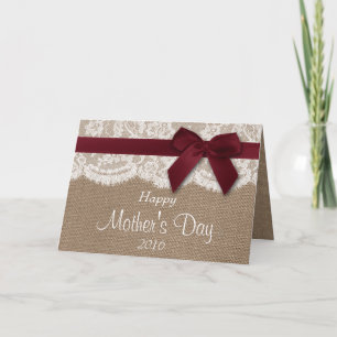 Burlap, Lace & Red Bow Happy Mother's Day Card