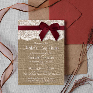 Burlap, Lace & Red Bow Mother's Day Brunch Invitation