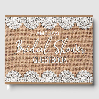 Burlap Lace Rustic Bridal Shower Guestbook