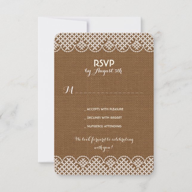 Burlap Lace Rustic Wedding RSVP cards (Front)