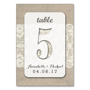 Burlap Lace Rustic Wedding Table Number Card 5