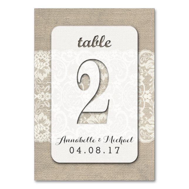 Burlap Lace Rustique Mariage Numéro de table Carte (Par défaut)