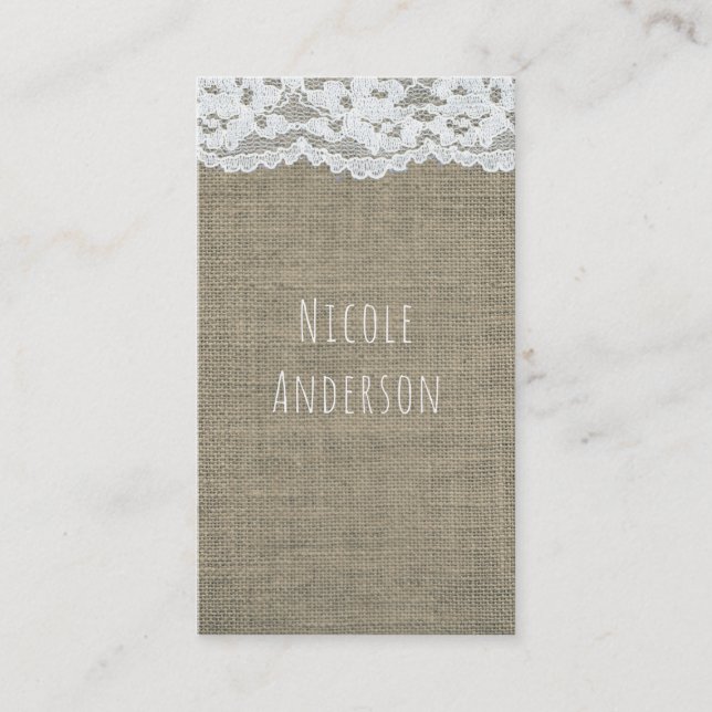 Burlap & Lace Simple Rustic Country Elegant Chic Business Card (Front)