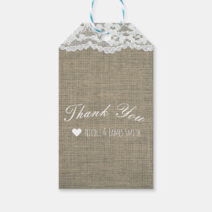 Burlap & Lace Simple Rustic Elegant Wedding Favour Gift Tags