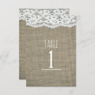 Burlap & Lace Simple Rustic Wedding Table Number