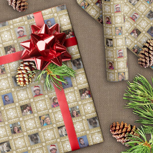 Burlap Lace Snowflakes Custom Photo Christmas Wrapping Paper