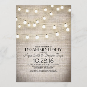 burlap lace string lights rustic engagement party invitation