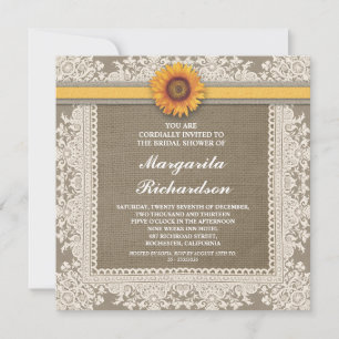 burlap lace & sunflower bridal shower invitations