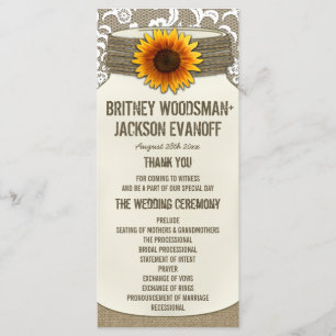 Burlap Lace Sunflower Mason Jar Wedding Programs