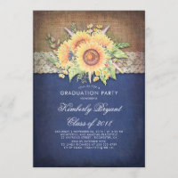 Burlap Lace Sunflower Navy Rustic Graduation Party