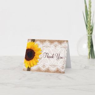 Burlap Lace Sunflower Thank You Cards