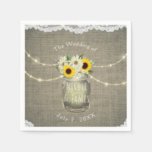 Burlap Lace Sunflowers & Daisies Mason Jar Rustic Napkin