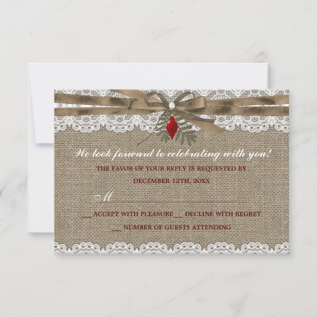 Burlap & Lace Vintage Christmas Party RSVP (Front)
